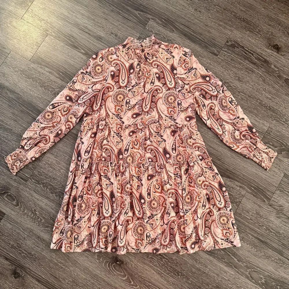 Anthropologie Cady Long Sleeve Paisley Print Babydoll Tunic Mini Dress